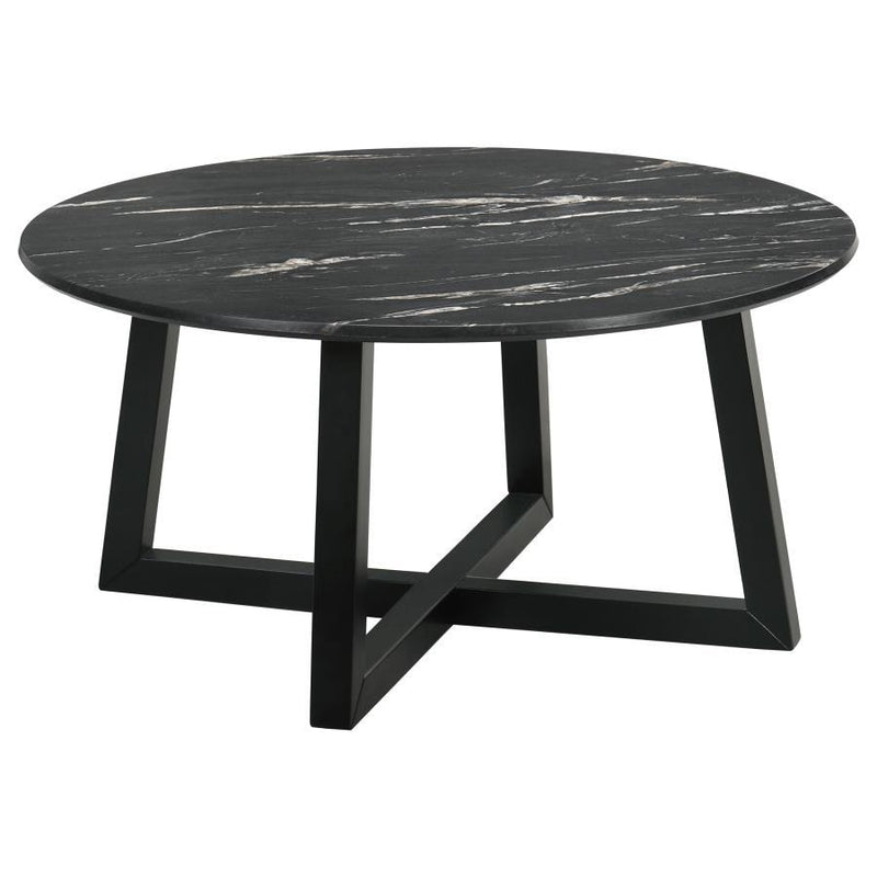 Skylark - Round Coffee Table With Marble-like Top - Letizia And Light Oak