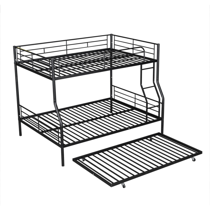 Full XL Over Queen Metal Bunk Bed With Trundle, Black