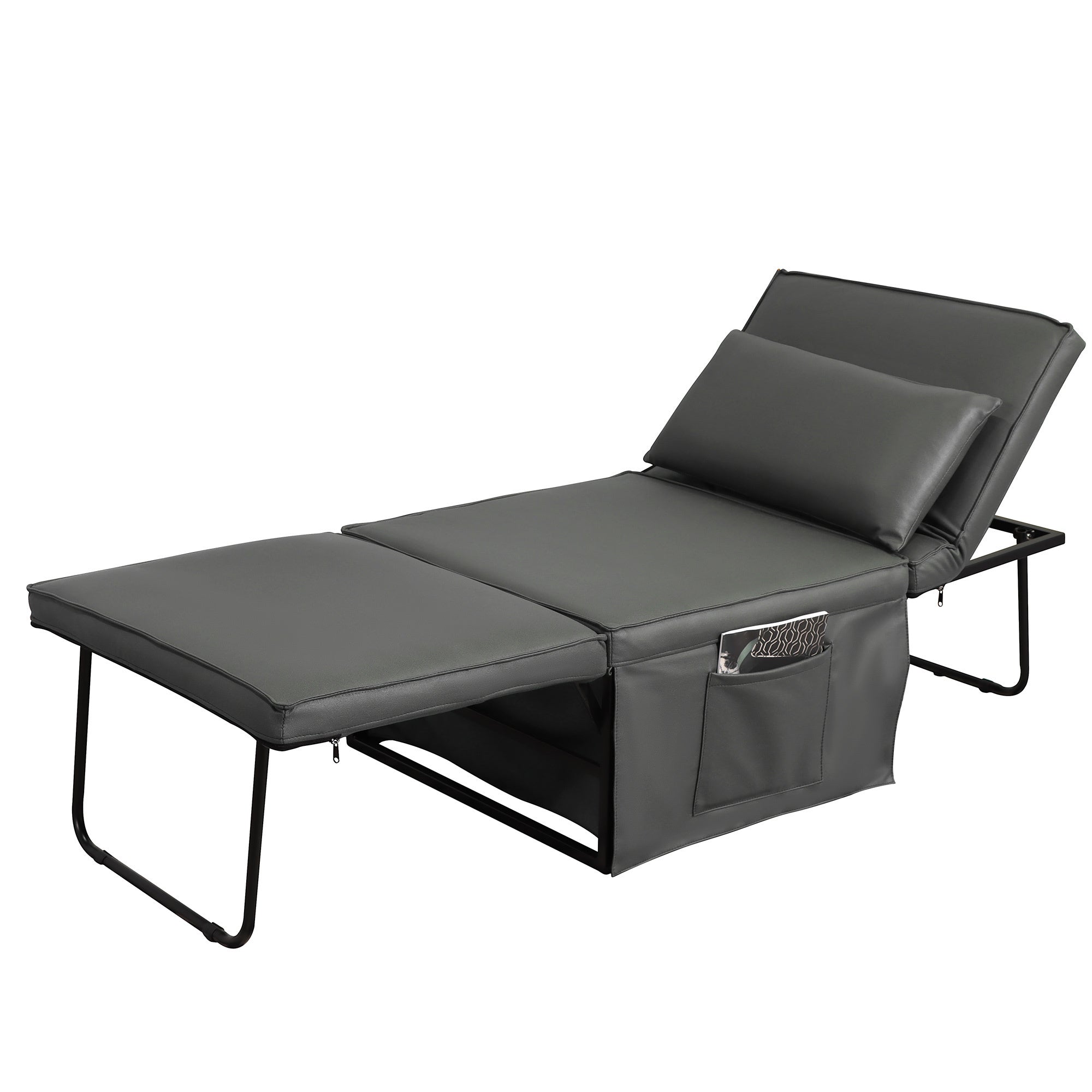 Sofa Bed 4 in 1 Ottoman Sleeper Bed Convertible Chair Bed with Adjustable Back Breathable Sleeper Guest Bed for Small Room, Grey - Atlantic Fine Furniture Inc