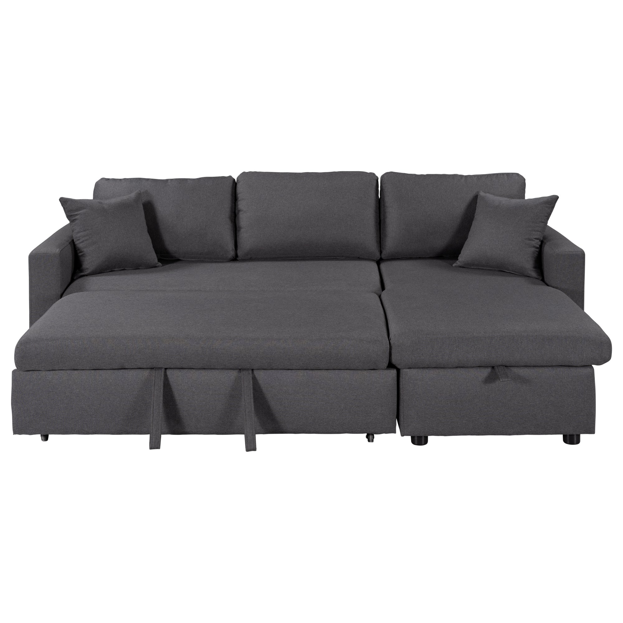 U_STYLE Upholstery  Sleeper Sectional Sofa Grey with Storage Space, 2 Tossing Cushions - Atlantic Fine Furniture Inc