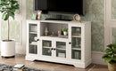 ON-TREND TV Stand for TV up to 60in with 4 Tempered Glass Doors Adjustable Panels Open Style Cabinet, Sideboard for Living room, White (OLD SKU:WF286785AAK) - Atlantic Fine Furniture Inc