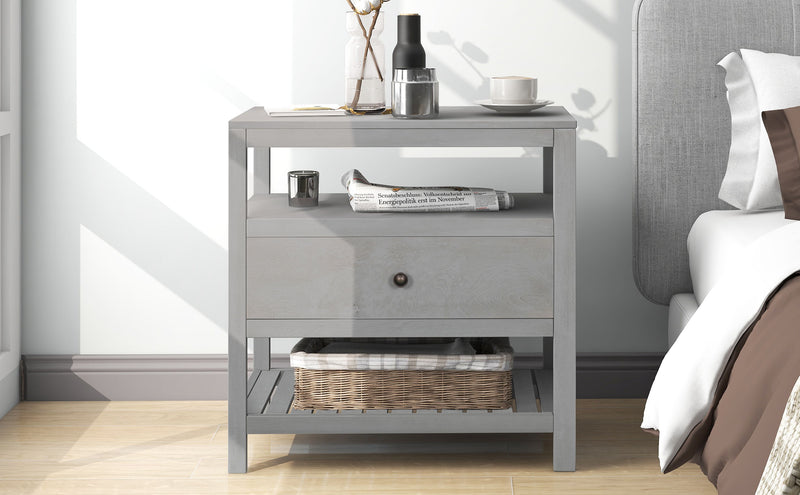 Modern Wooden Nightstand With Drawers Storage For Living Room - Bedroom - Gray