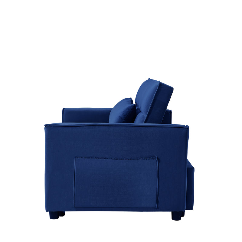 Modern Velvet Convertible Loveseat Sleeper Sofa Couch with Adjustable Backrest, 2 Seater Sofa With Pull-Out Bed with 2 Lumbar Pillows For Small Living Room & Apartment