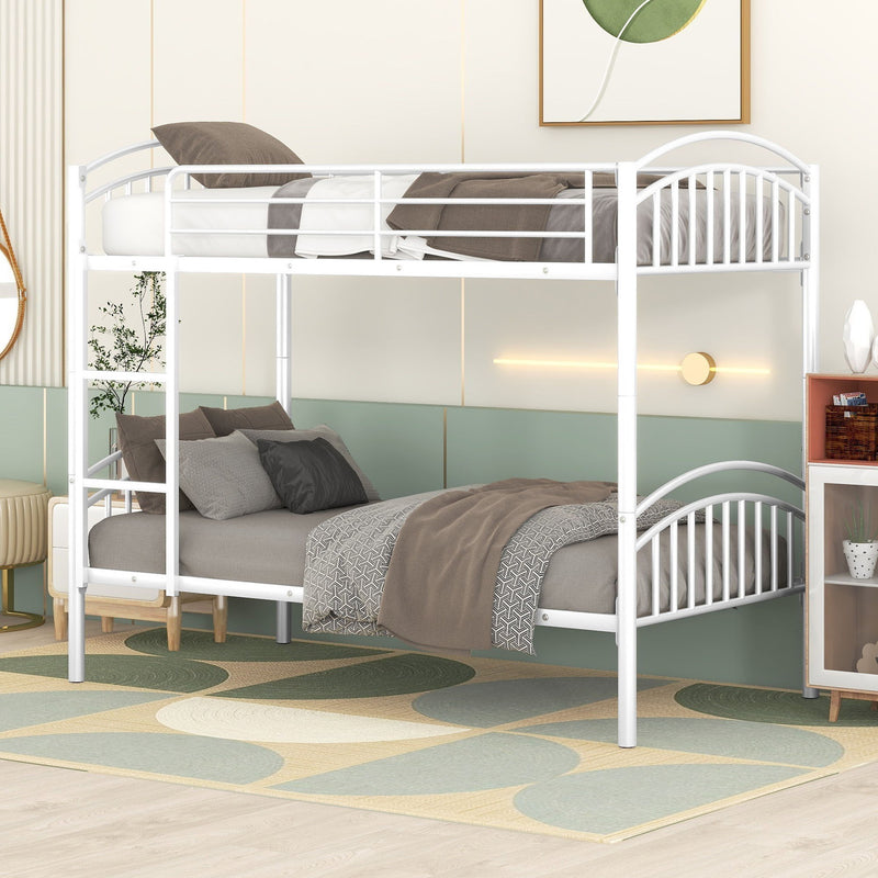 Twin Over Twin Metal Bunk Bed, Divided Into Two Beds (White)