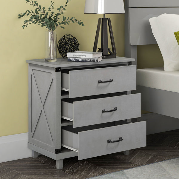 Modern Bedroom Nightstand With 3 Drawers Storage - Gray