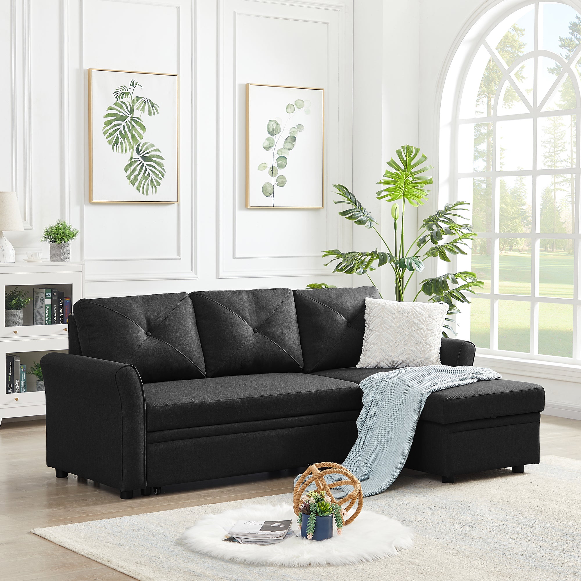 Orisfur. 83" Pull Out Sleeper Sofa Reversible L-Shape 3 Seat Sectional Couch with Storage for Living Room Furniture Set - Atlantic Fine Furniture Inc