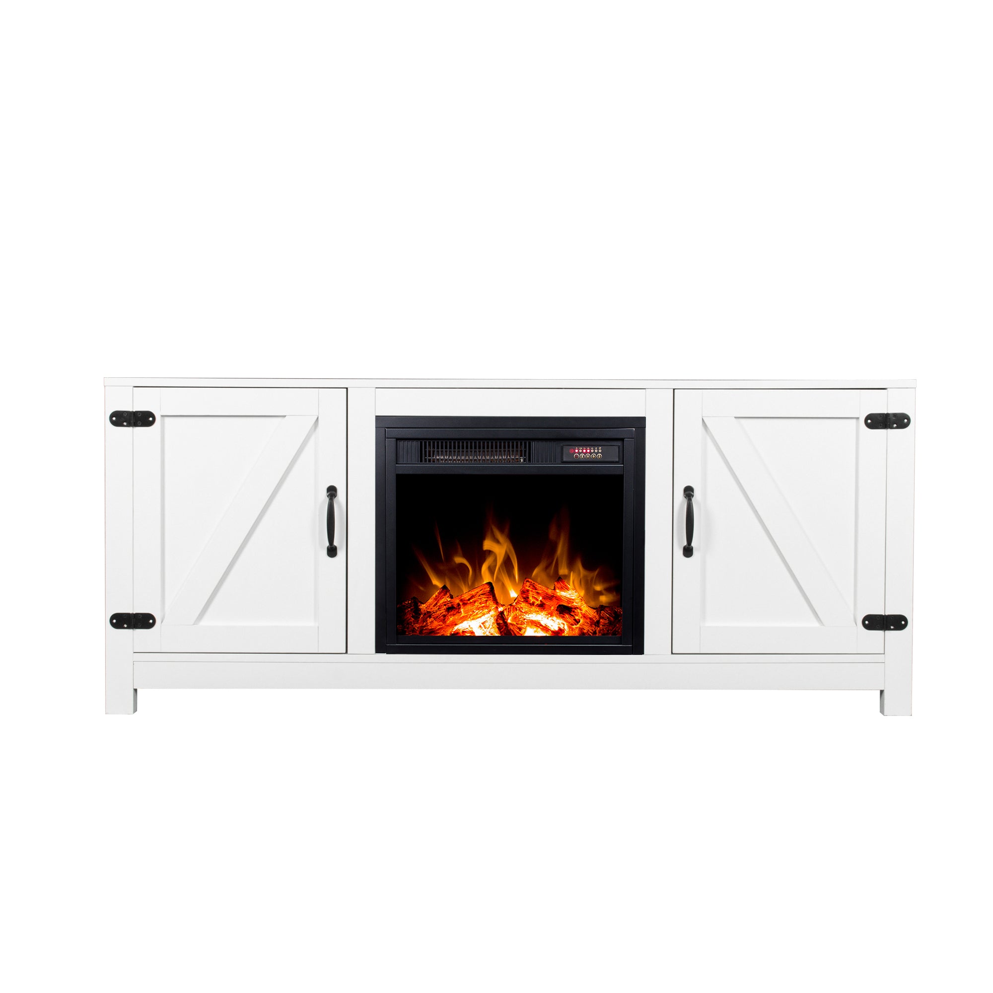 Farmhouse TV Stand, Fireplace TV Stand, Wood Entertainment Center Media Console with Storage,White - Atlantic Fine Furniture Inc