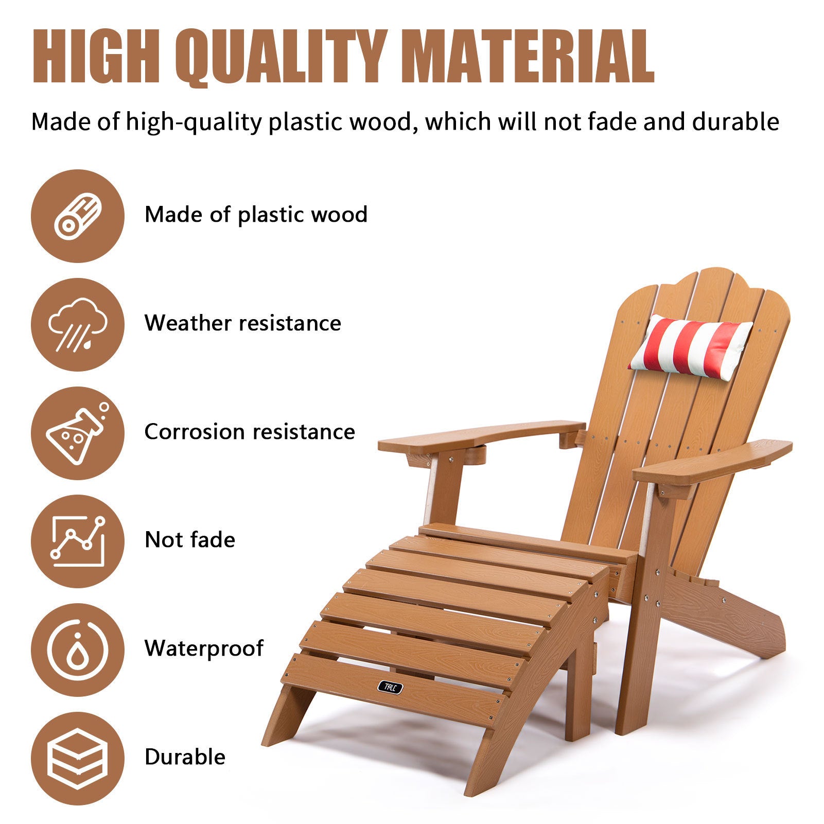 TALE Adirondack Ottoman Footstool All-Weather and Fade-Resistant Plastic Wood for Lawn Outdoor Patio Deck Garden Porch Lawn Furniture Brown - Atlantic Fine Furniture Inc