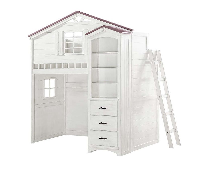 Tree House - Twin Loft Bed - Pink & White Finish