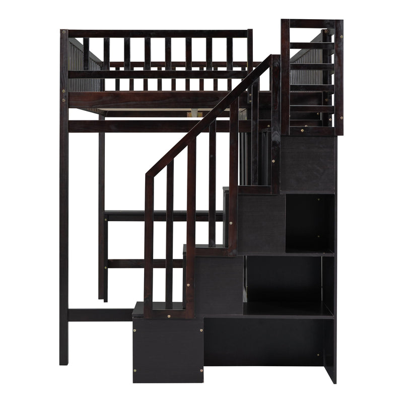 Full Size Loft Bed With Bookshelf, Drawers, Desk, And Wardrobe, Espresso