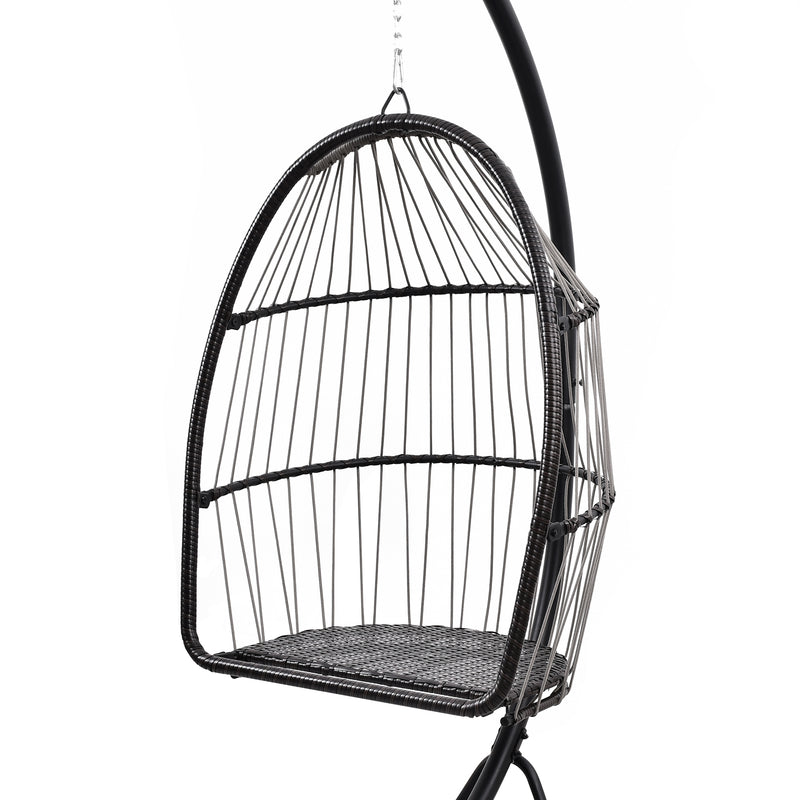 Hanging Swing  Chair Outdoor Patio Wicker  ,  PVC Rattan Swing Hammock Egg Chair with C Type Bracket ,  With Cushion and Pillow for Indoor,Outdoor，Gray
