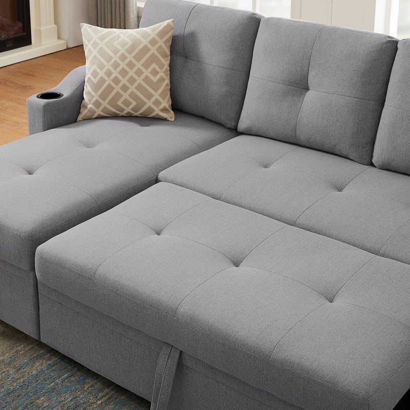 Orisfur. 81" Sleeper Sofa Bed Reversible Sectional Couch with Storage Chaise and Two Cup Holders for Living Room Furniture Set