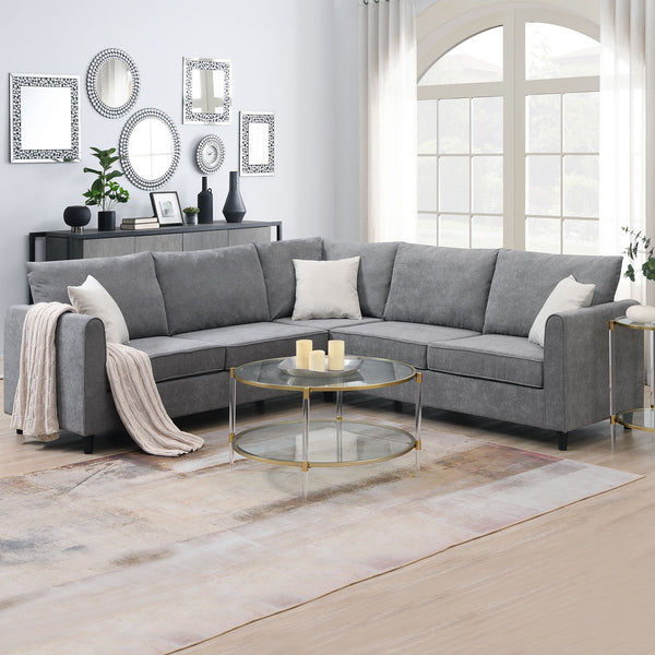 91*91" Modern Upholstered Living Room Sectional Sofa, L Shape Furniture Couch With 3 Pillows