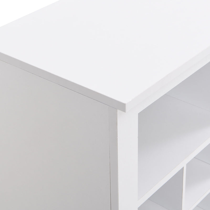 On-Trend Sleek Design 24 Shoe Cubby Console, Modern Shoe Cabinet With Curved Base, Versatile Sideboard With High-Quality For Hallway, Bedroom, Living Room, White