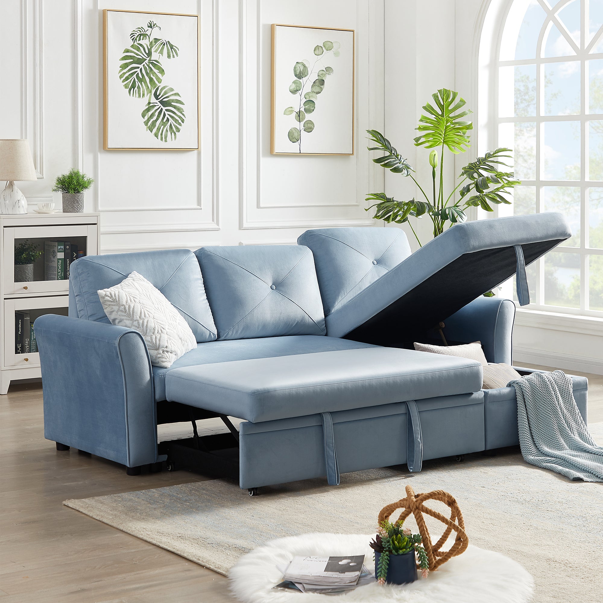 Orisfur. 83" Pull Out Sleeper Sofa Reversible L-Shape 3 Seat Sectional Couch with Storage for Living Room Furniture Set - Atlantic Fine Furniture Inc