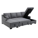 U_STYLE Upholstery Sleeper Sectional Sofa with Double Storage Spaces, 2 Tossing Cushions, Grey - Atlantic Fine Furniture Inc