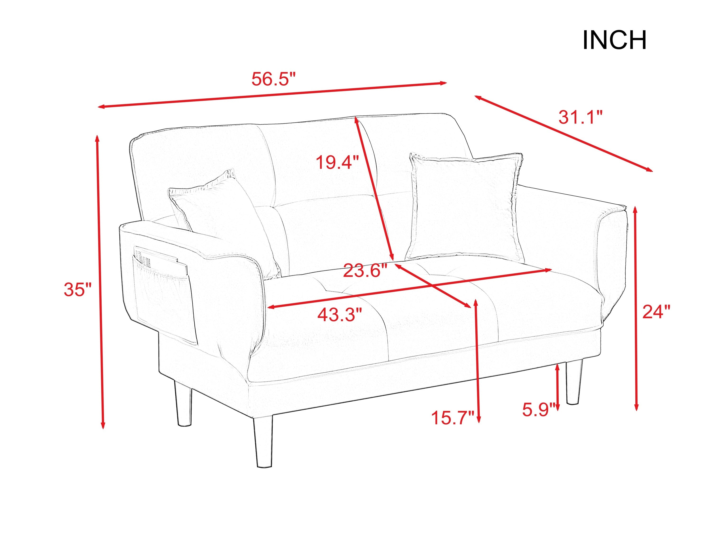 RELAX LOUNGE SOFA BED SLEEPER WITH 2PILLOWS BROWN FABRIC - Atlantic Fine Furniture Inc