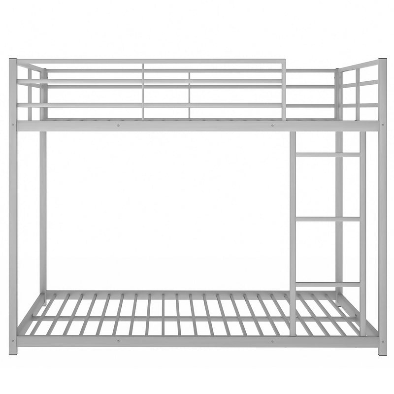 Full Over Full Metal Bunk Bed, Low Bunk Bed With Ladder, Silver