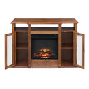 Modern Electric Fireplace TV Stand, Fit up to 55" Flat Screen TV with Two Tempered Glass Storage Cabinet and Adjustable Shelves Wood Veneer TV Console for Living Room, Cherry - Atlantic Fine Furniture Inc