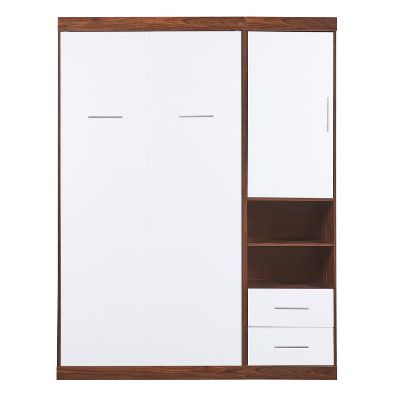 Twin Size Murphy Bed Wall Bed With Cabinet, White
