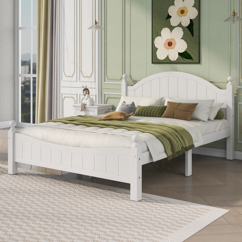 Traditional Concise Style White Solid Wood Platform Bed, No Need Box Spring, Queen
