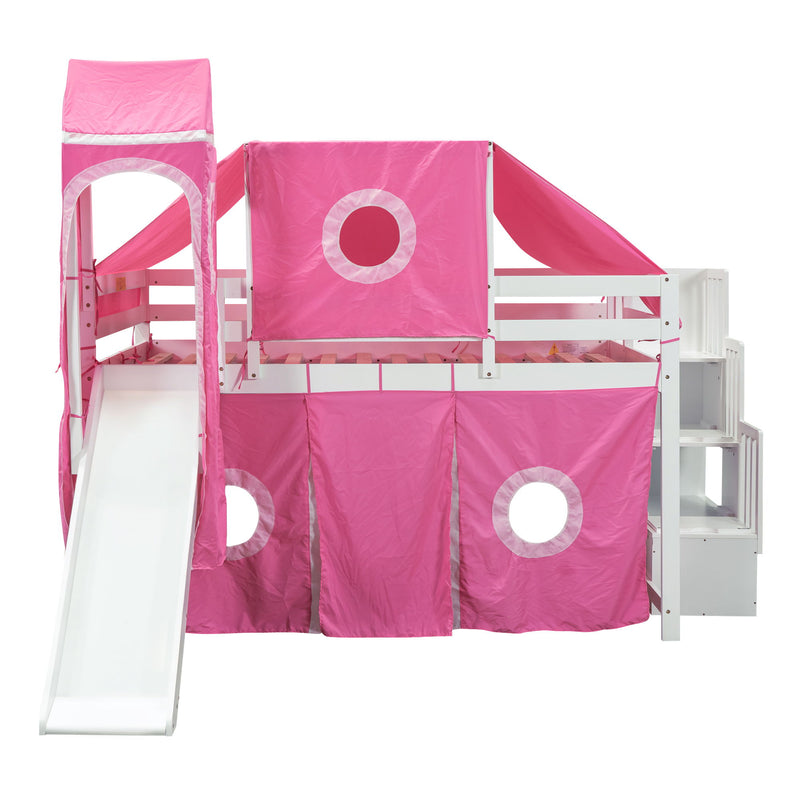 Full Size Loft Bed With Tent And Tower Pink