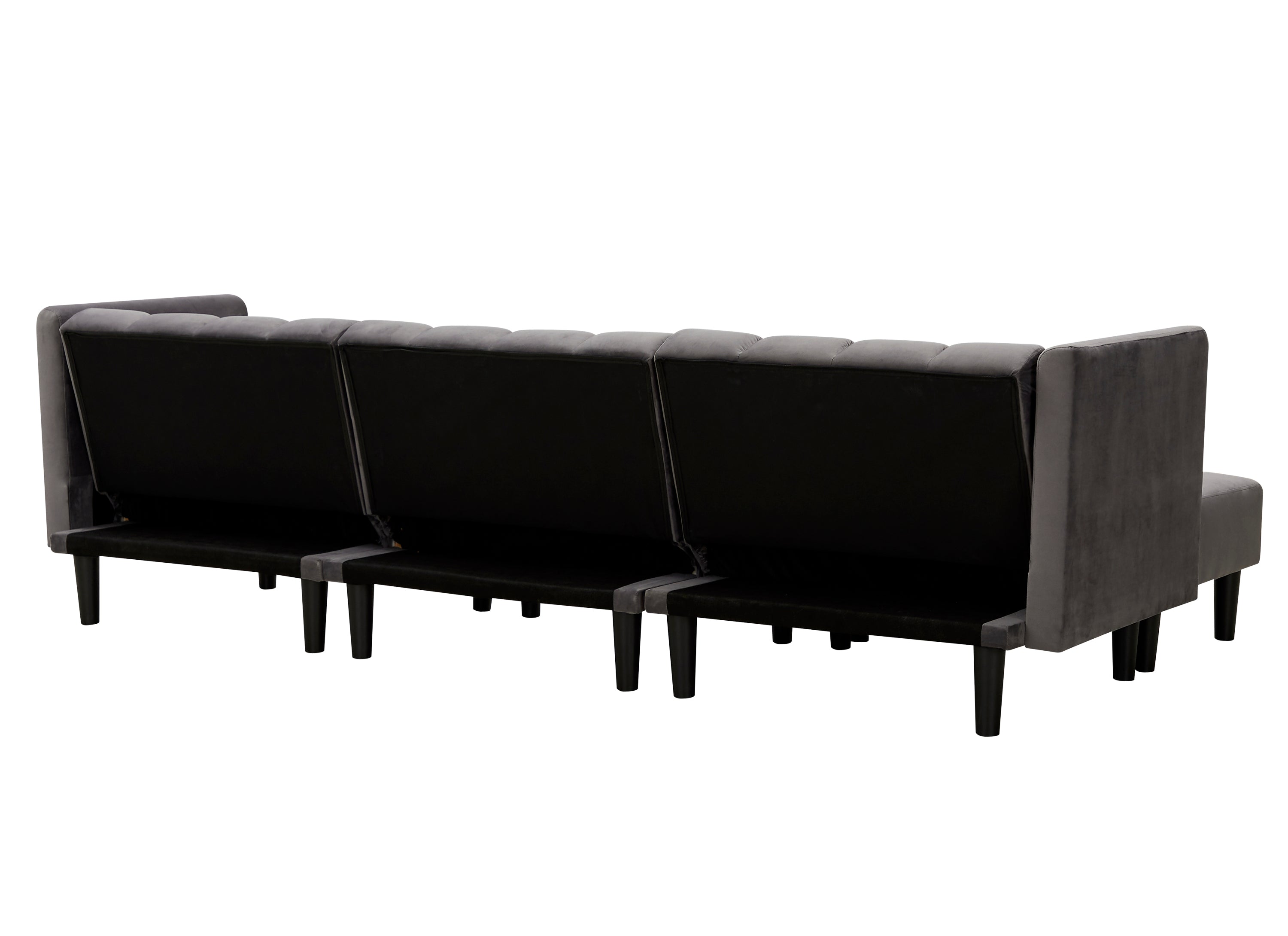 REVERSIBLE SECTIONAL SOFA SLEEPER WITH 2 PILLOWS DARK GREY VELVET（K223S00005） - Atlantic Fine Furniture Inc