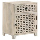 August - 1-Drawer Trellis Pattern Storage Cabinet - White Washed - Atlantic Fine Furniture Inc