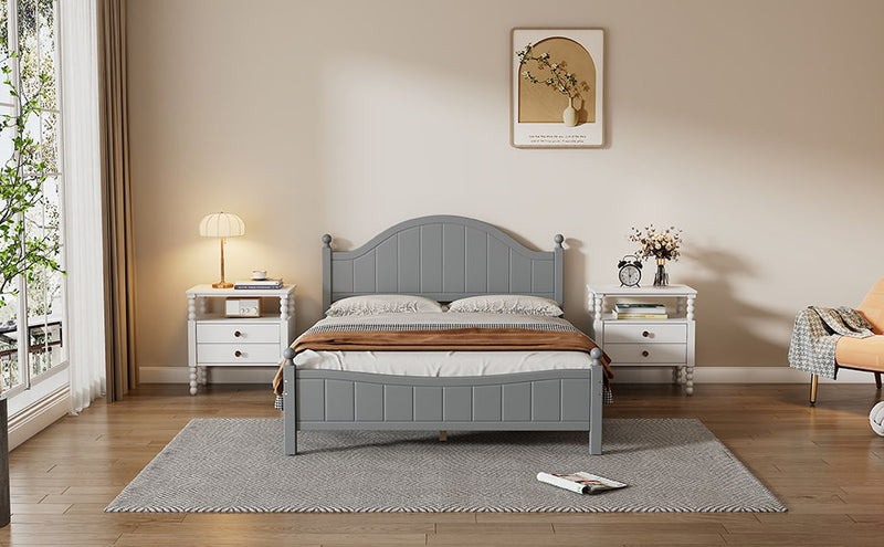 3 Pieces Bedroom Sets Traditional Concise Style Gray Solid Wood Platform Bed With 2 Nightstands, No Need Box Spring, Queen