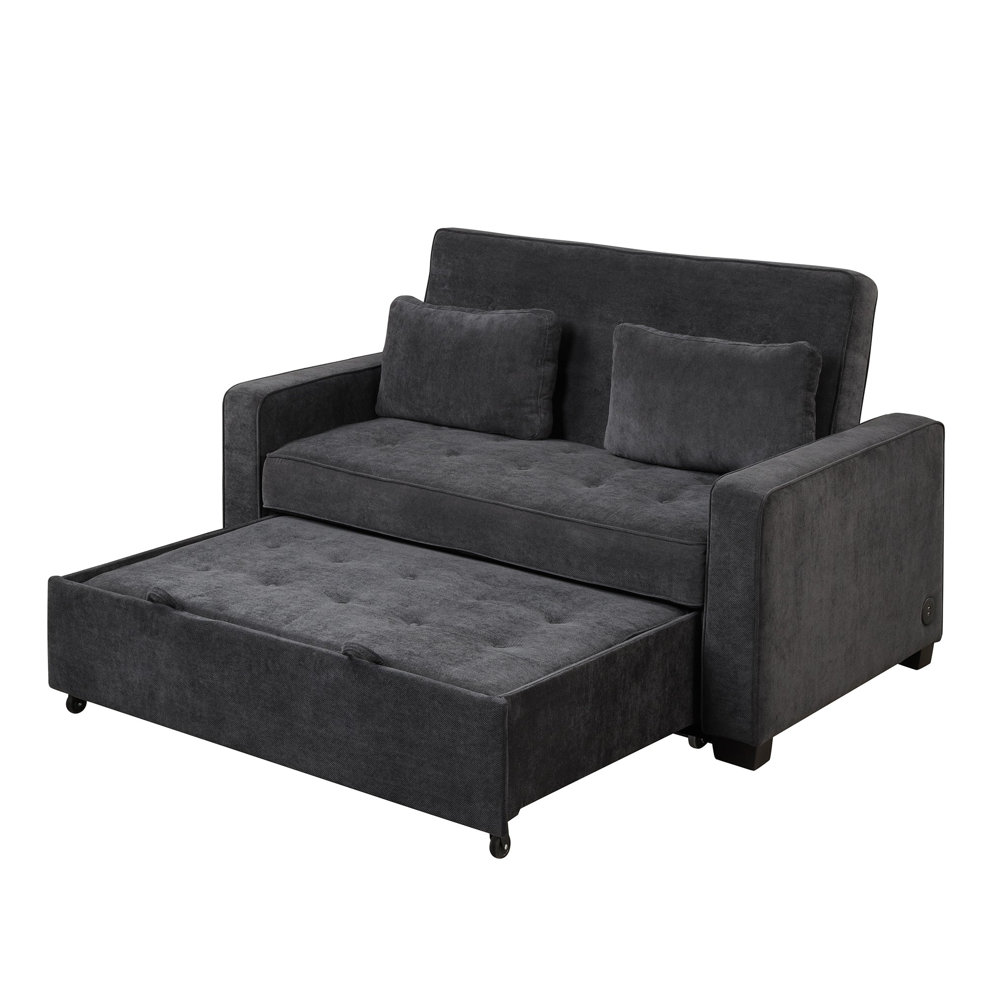 Orisfur. Linen Upholstered Sleeper Bed , Pull Out Sofa Bed Couch attached two throw pillows,Dual USB Charging Port and Adjustable Backrest for Living Room Space - Atlantic Fine Furniture Inc