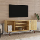 Mid-Century TV Stand for TVs up to 60 Inches, Entertainment Center with Open Storage Shelves & Cabinet, Modern TV Console for Living Room, Rustic Oak. - Atlantic Fine Furniture Inc