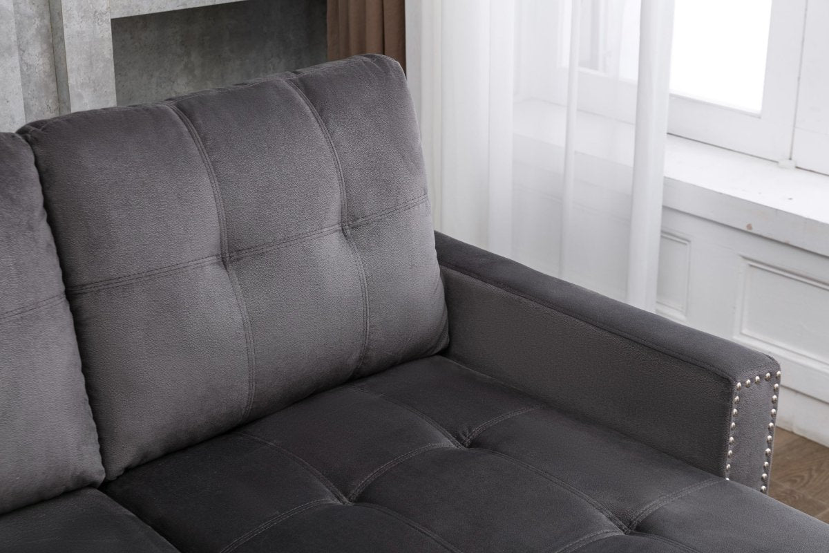 77 Inch Reversible Sectional Storage Sleeper Sofa Bed , L-Shape 2 Seat Sectional Chaise With Storage , Skin-Feeling Velvet Fabric ,Dark Grey Color For Living Room Furniture - Atlantic Fine Furniture Inc