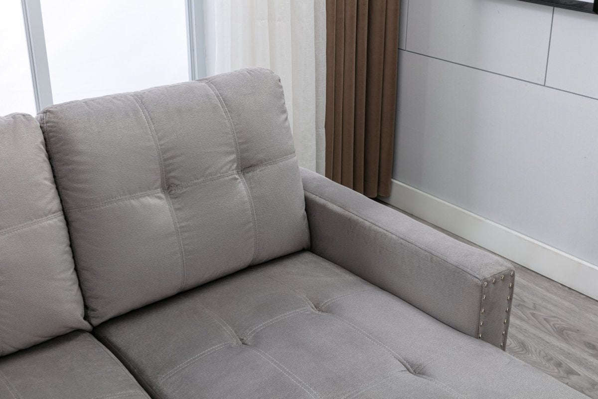 77 Inch Reversible Sectional Storage Sleeper Sofa Bed , L-Shape 2 Seat Sectional Chaise With Storage , Skin-Feeling Velvet Fabric ,Light Grey Color For Living Room Furniture - Atlantic Fine Furniture Inc
