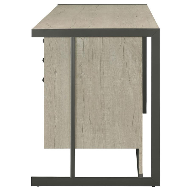 Loomis - 4-Drawer Rectangular Office Desk - Whitewashed Gray And Gunmetal