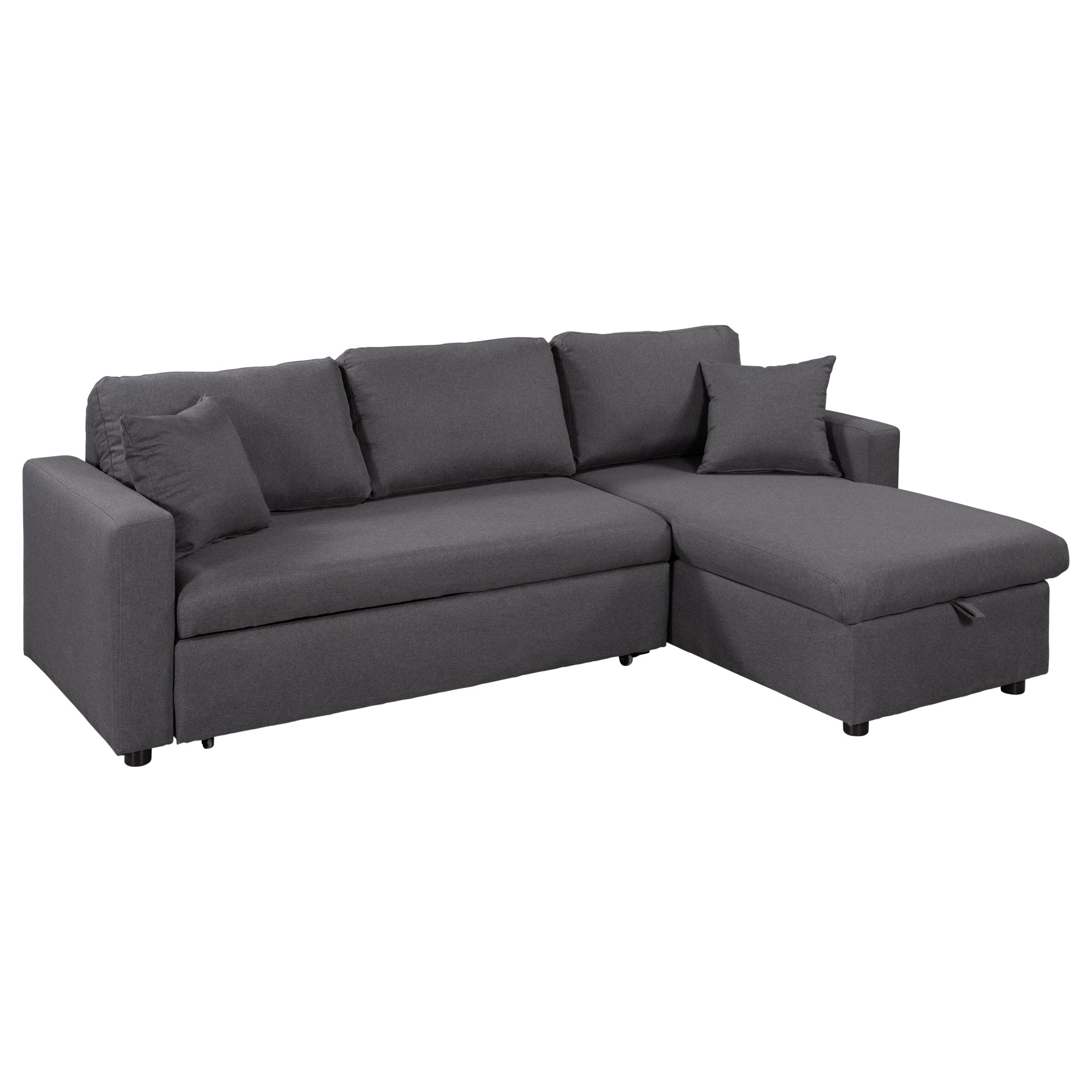 U_STYLE Upholstery  Sleeper Sectional Sofa Grey with Storage Space, 2 Tossing Cushions - Atlantic Fine Furniture Inc