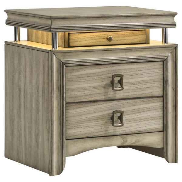 Giselle - 3-Drawer Nightstand With LED - Rustic Beige