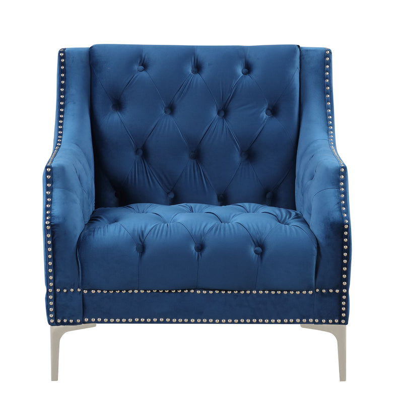 33.5" Modern Sofa Dutch Plush Upholstered Sofa With Metal Legs, Button Tufted Back Blue
