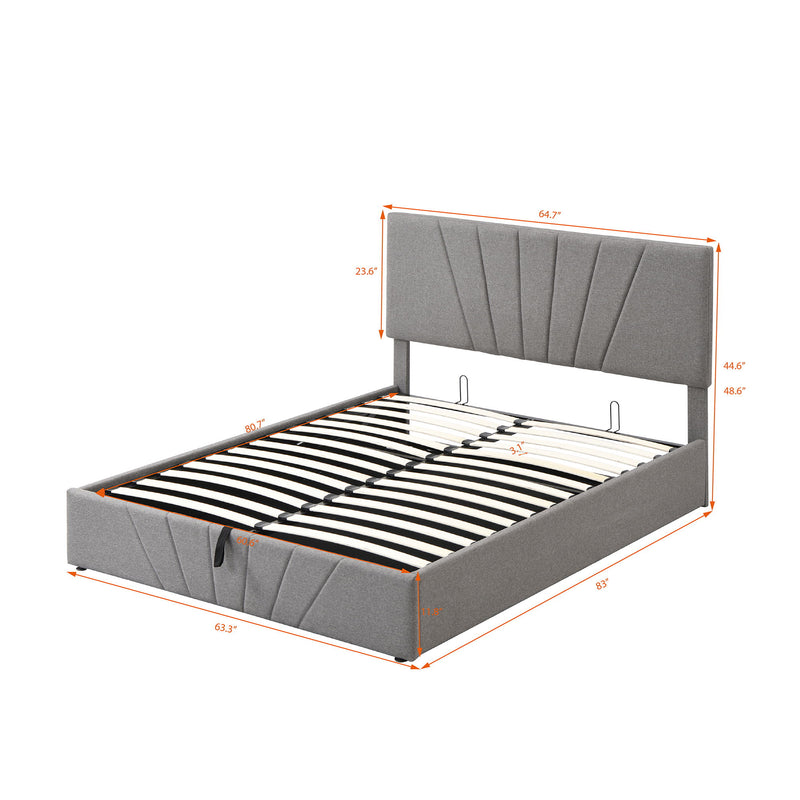 Queen Size Upholstered Platform Bed With A Hydraulic Storage System Gray