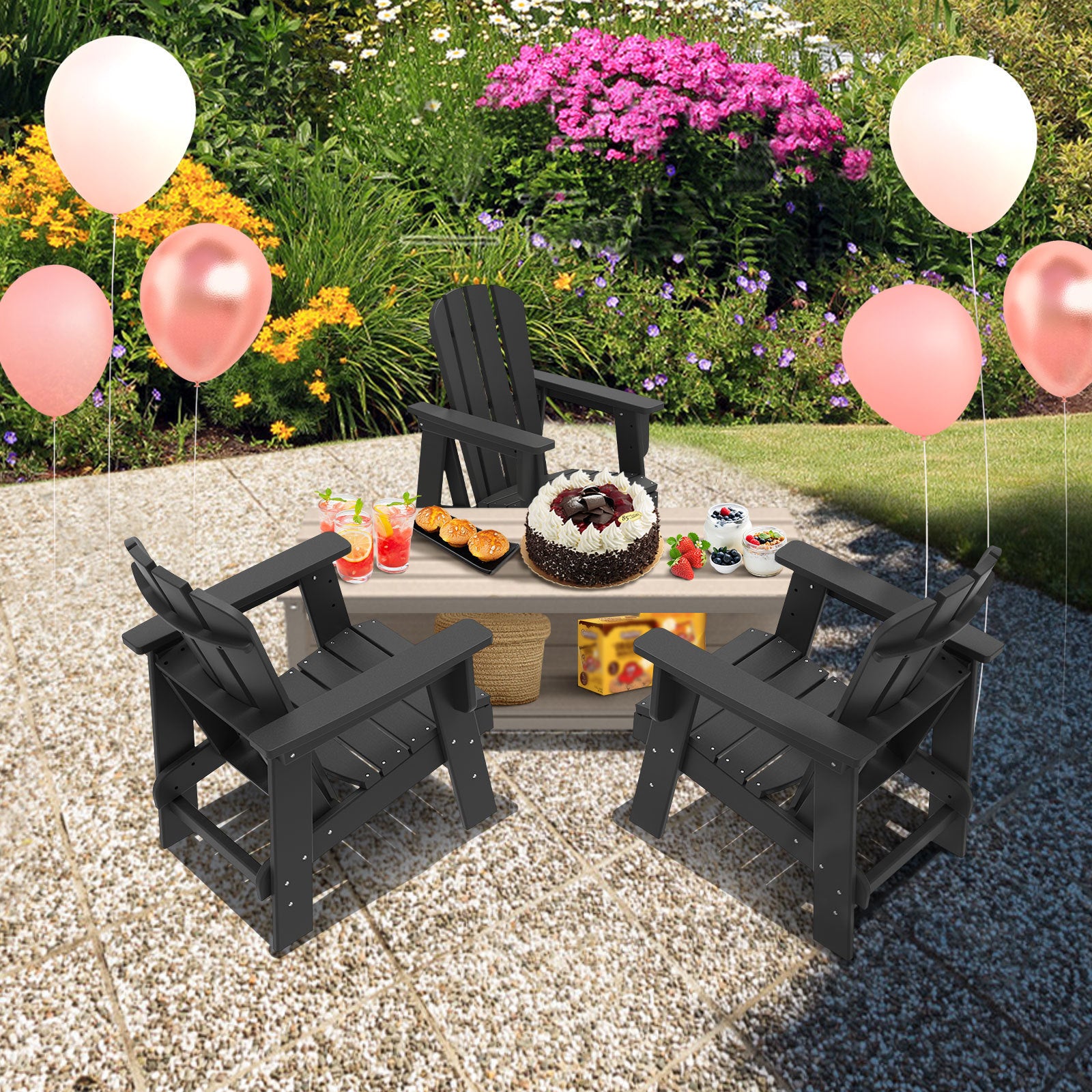 Small Size Adirondack Chair, Plastic Adirondack Chair Fire Pit Chair, Plastic Adirondack Chair, Weather Resistant, Black，1 piece - Atlantic Fine Furniture Inc