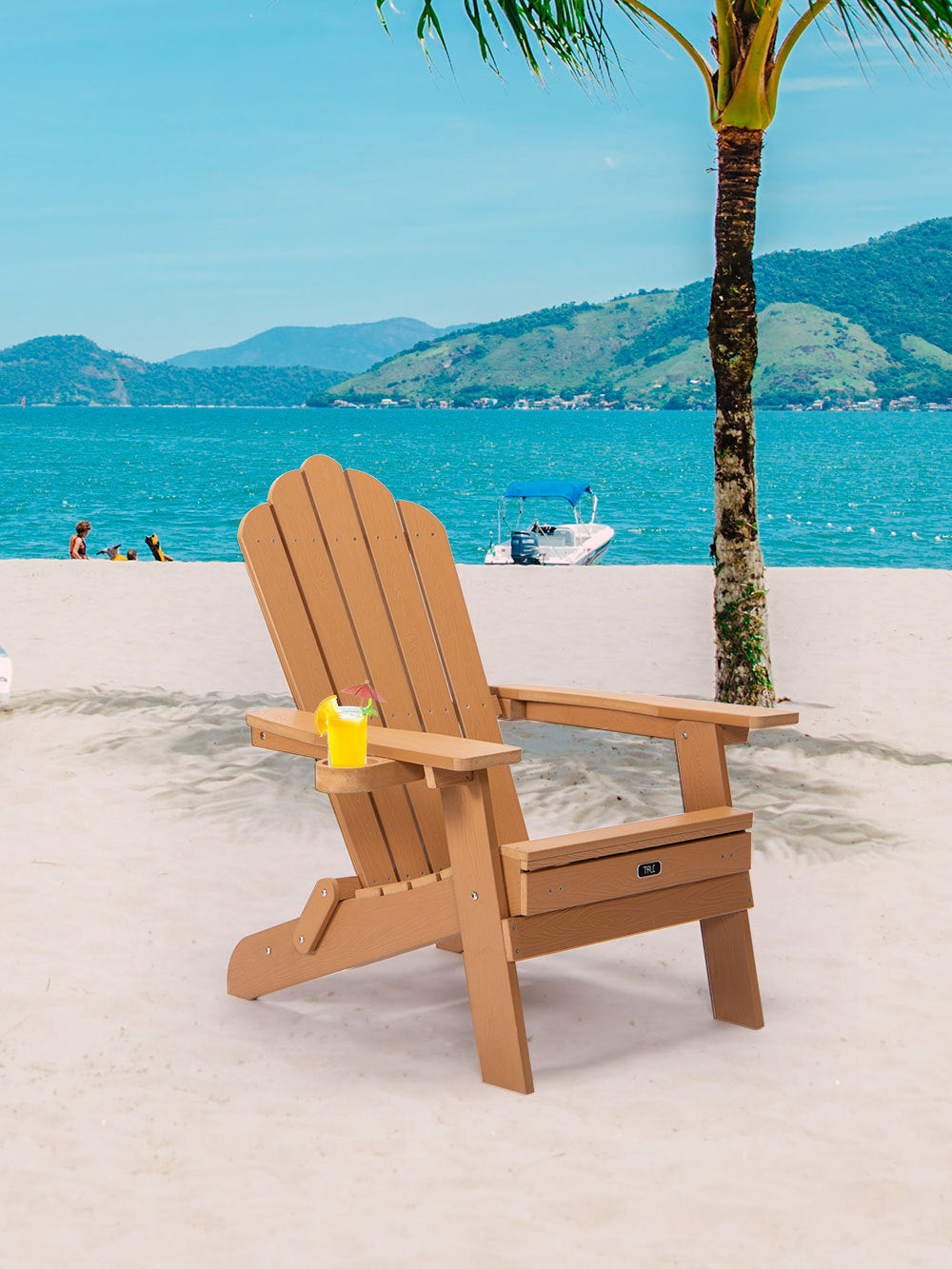 TALE Folding Adirondack Chair with Pullout Ottoman with Cup Holder, Oversized, Poly Lumber,  for Patio Deck Garden, Backyard Furniture, Easy to Install,BROWN. Banned from selling on Amazon - Atlantic Fine Furniture Inc