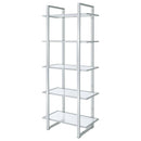 Hartford - 5-Shelf Glass Bookshelf - Chrome - Atlantic Fine Furniture Inc