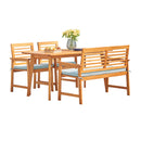 Waimea Honey 4-Piece Slatted Eucalyptus Wood Patio Dining Set with Bench and Cushion - Atlantic Fine Furniture Inc