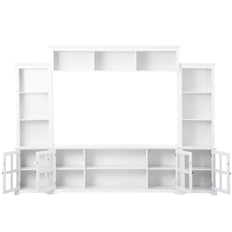 On-Trend Minimalism Style Entertainment Wall Unit With Bridge, Modern TV Console Table For Tvs Up To 70", Multifunctional TV Stand With Tempered Glass Door, White