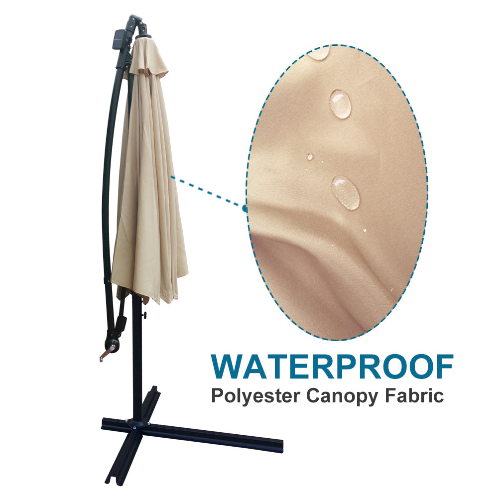 Tan 10 ft Outdoor Patio Umbrella Solar Powered LED Lighted Sun Shade Market Waterproof 8 Ribs Umbrella with Crank and Cross Base for Garden Deck Backyard Pool Shade Outside Deck Swimming Pool - Atlantic Fine Furniture Inc