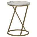 Malthe - Round Marble Top Accent Side - White And Antique Gold - Atlantic Fine Furniture Inc