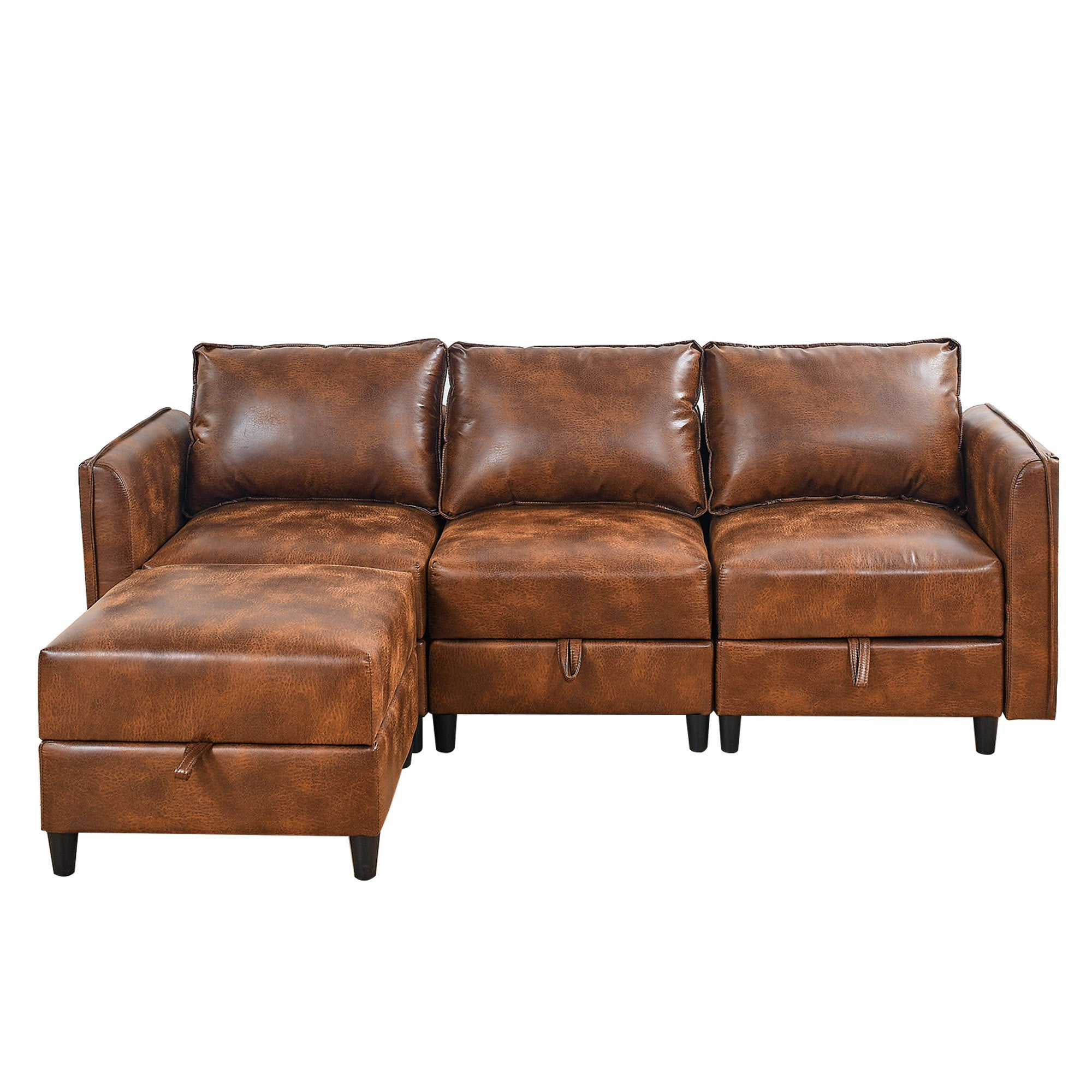 Welike Modular combination sofa L-shaped convertible sofa with reversible upholstered storage seat with sleeper sofa brown tech cloth - Atlantic Fine Furniture Inc