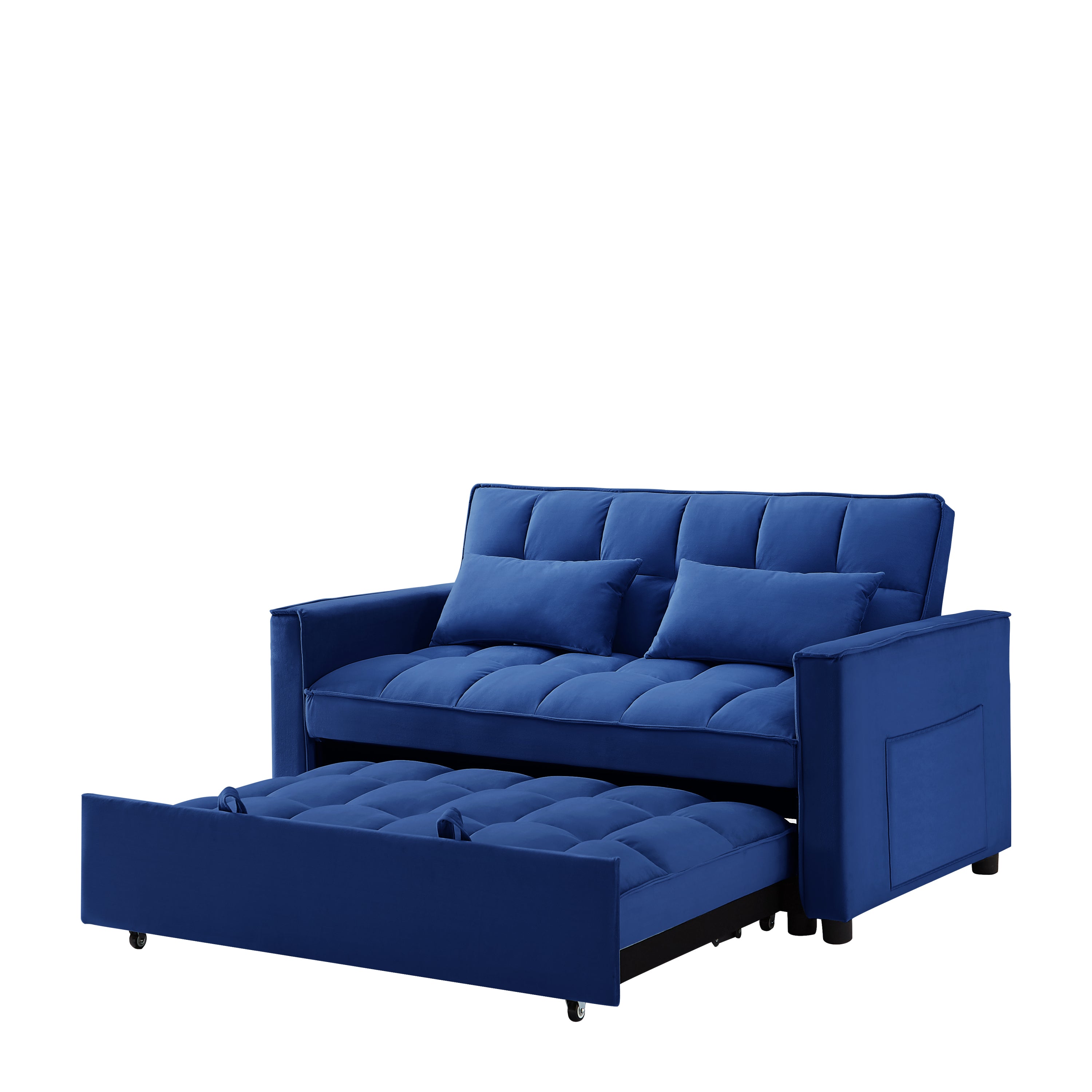 Modern Velvet Convertible Loveseat Sleeper Sofa Couch with Adjustable Backrest, 2 Seater Sofa With Pull-Out Bed with 2 Lumbar Pillows For Small Living Room & Apartment - Atlantic Fine Furniture Inc