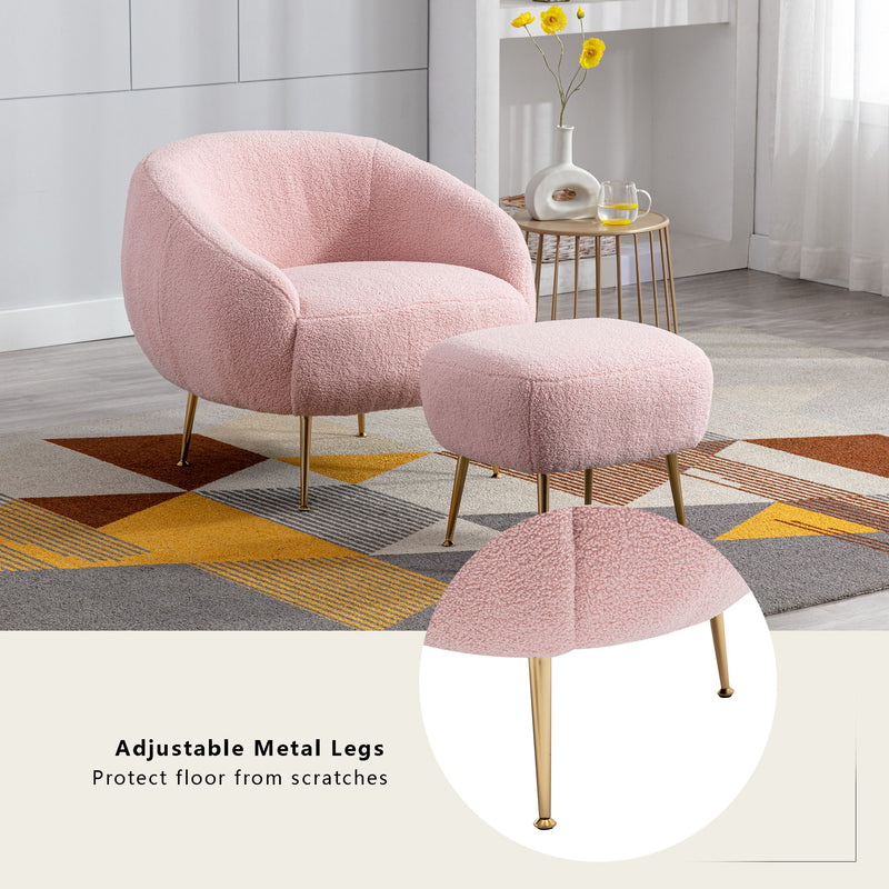 Orisfur. Modern Comfy Leisure Accent Chair, Teddy Short Plush Particle Velvet Armchair With Ottoman For Living Room - Pink