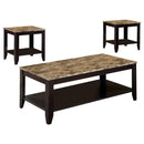 Flores - 3 Piece Faux Marble Top Coffee Table Set - Cappuccino - Atlantic Fine Furniture Inc