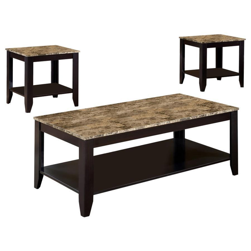 Flores - 3 Piece Occasional Table Set With Shelf - Cappuccino